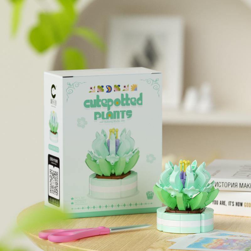 Blumenstrauß Bonsai Bausteine Künstliche Pflanze aus Kunststoff Staubschutz Mikromodell Dekoration Spielzeug für Kinder Geburtstagsgeschenk