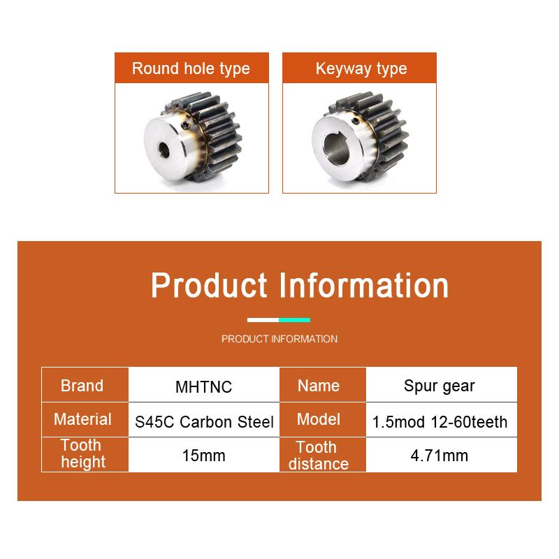 

1pc 1.5 Mod Spur Gear 15 Teeth-40 Teeth Inner Hole 6mm 8mm 10mm 15mm 16mm Motor Gear for Straight Rack for CNC 6mm