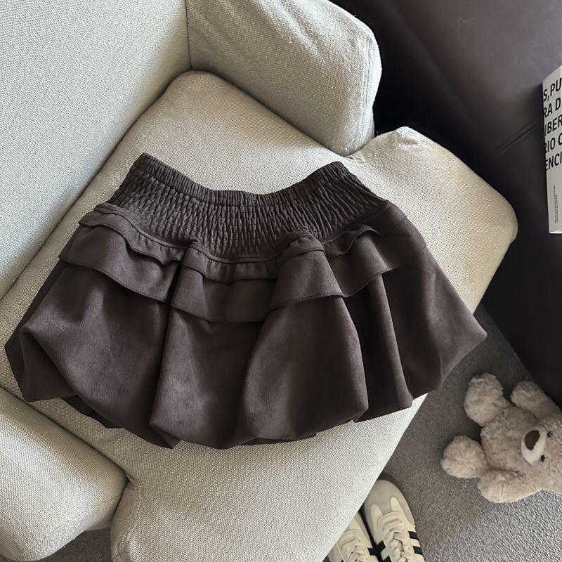High-Waisted Fluffy Velvet Cake Skirt - Autumn/Winter Women's Fashion