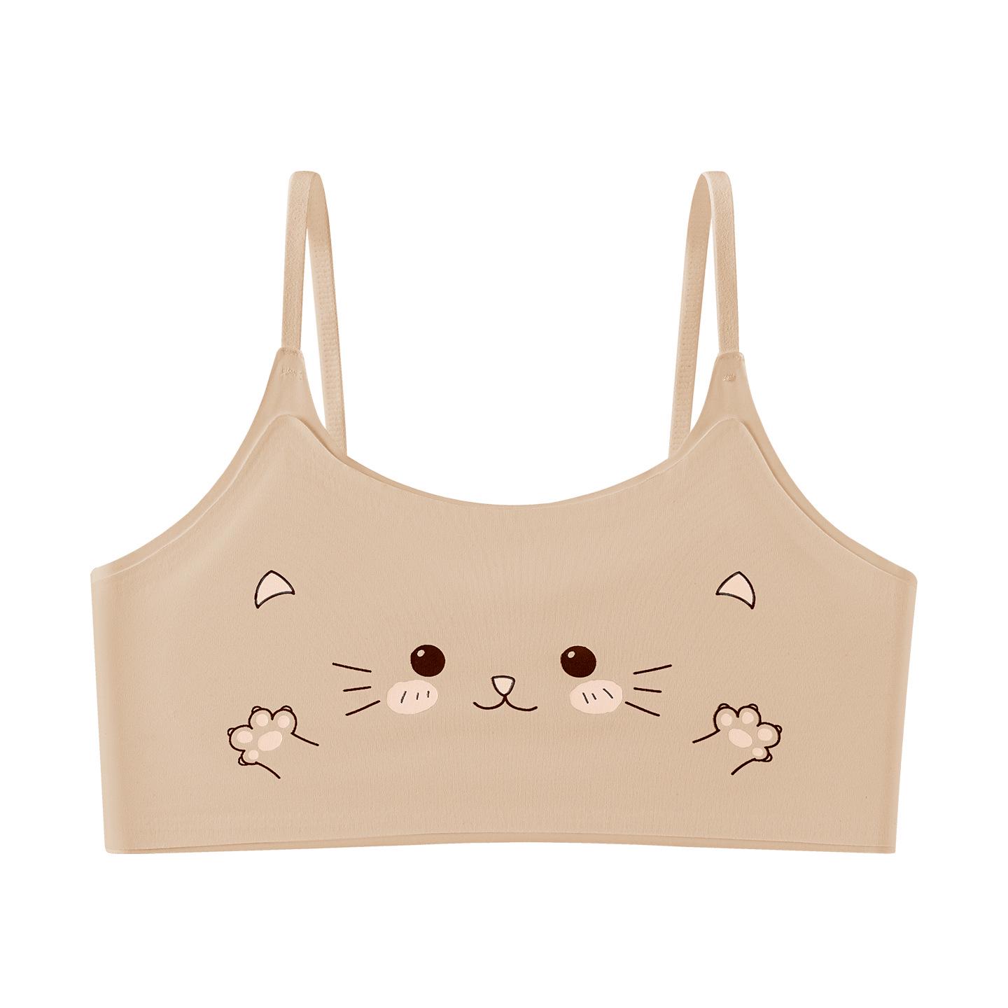 Fixed Cup Vest for Girls (Ages 9-12) - Junior High School Developmental Period Cartoon Bra Medium (45-70 lbs)