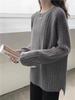 Women's Medium Length Knitted Wool Cardigan - Autumn/Winter Round Neck, Thick, Solid Color, Loose Fit