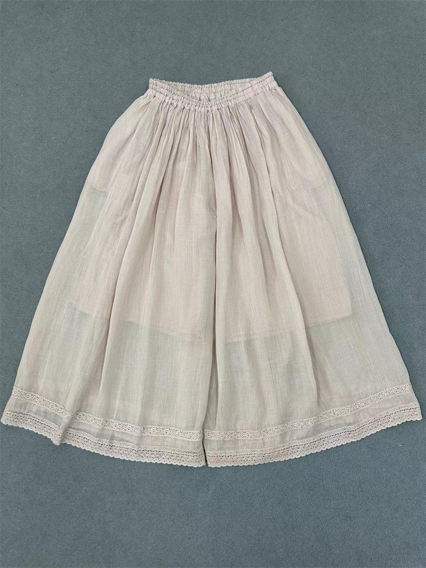 

Johnature Летние японские кружевные широкие брюки. Летние широкие брюки с эластичной резинкой на талии. Повседневные винтажные женские брюки. One Size розовый