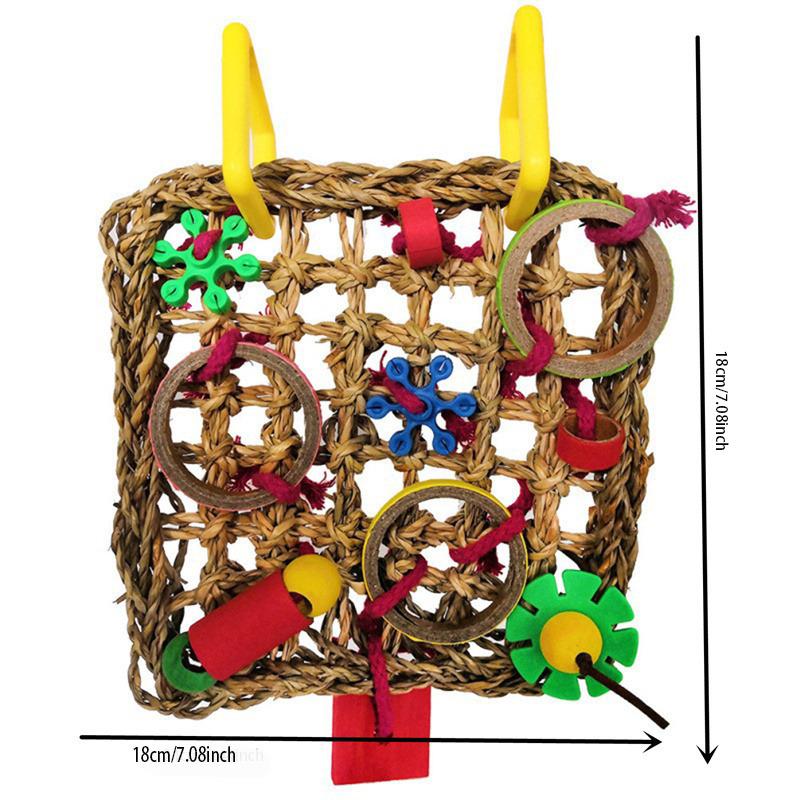 Pet Bird Chewing Toy Colorful Wooden Blocks Acrylic Beads Parrot Toy Bite Bridge Bird Tearing Toy Cockatiels Training Hang Swing