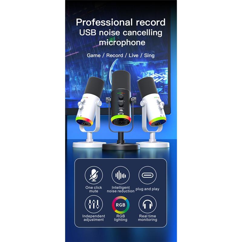 

For Podcast For Game Live Streaming USB Dynamic Microphone RGB Gaming MIC Computer Condenser MIC Black чорний