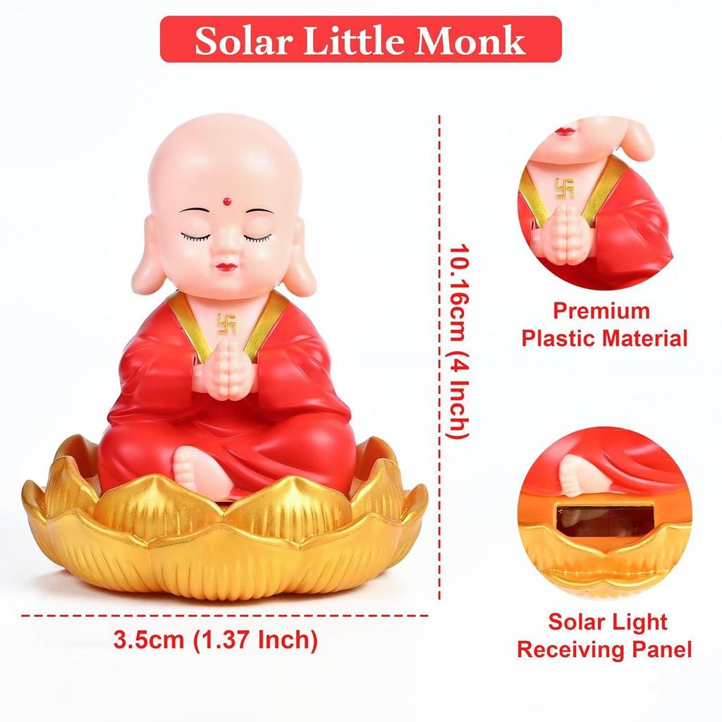 Autozubehör für Armaturenbrett – Solarbetriebene Namaste Buddha-Statue | Glückssymbol | Niedliche Solar-Mönchsdekoration |