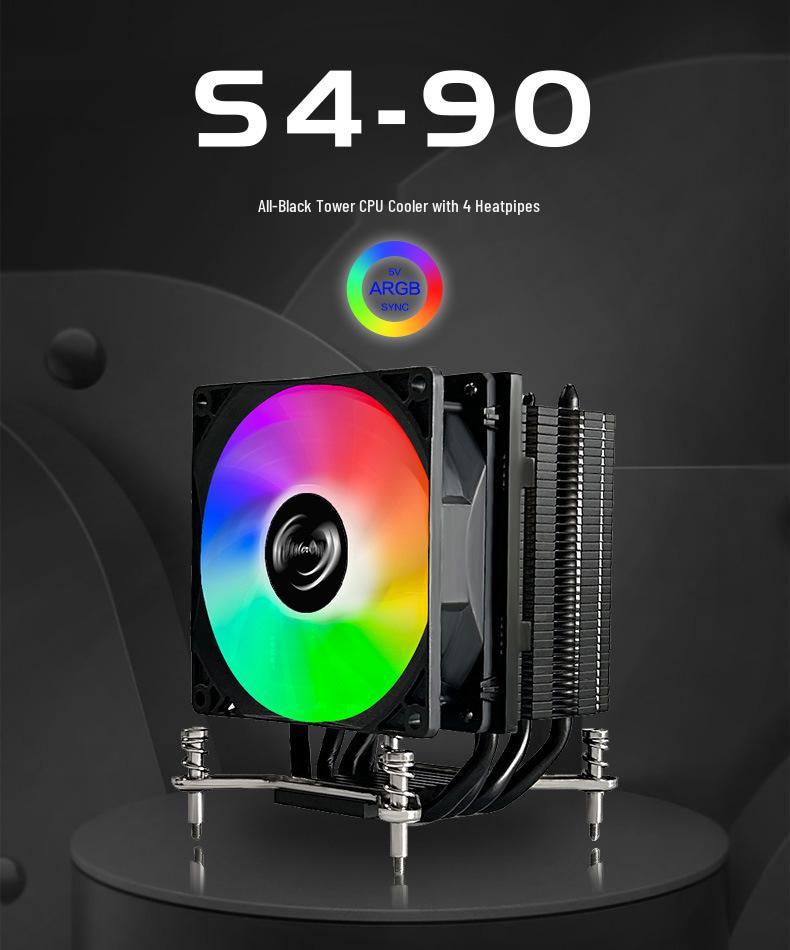 Black Fin Pure Copper CPU Cooler with 4 Heatpipes for 2011, 115X, and 1700 Platforms - Silent Desktop Fan