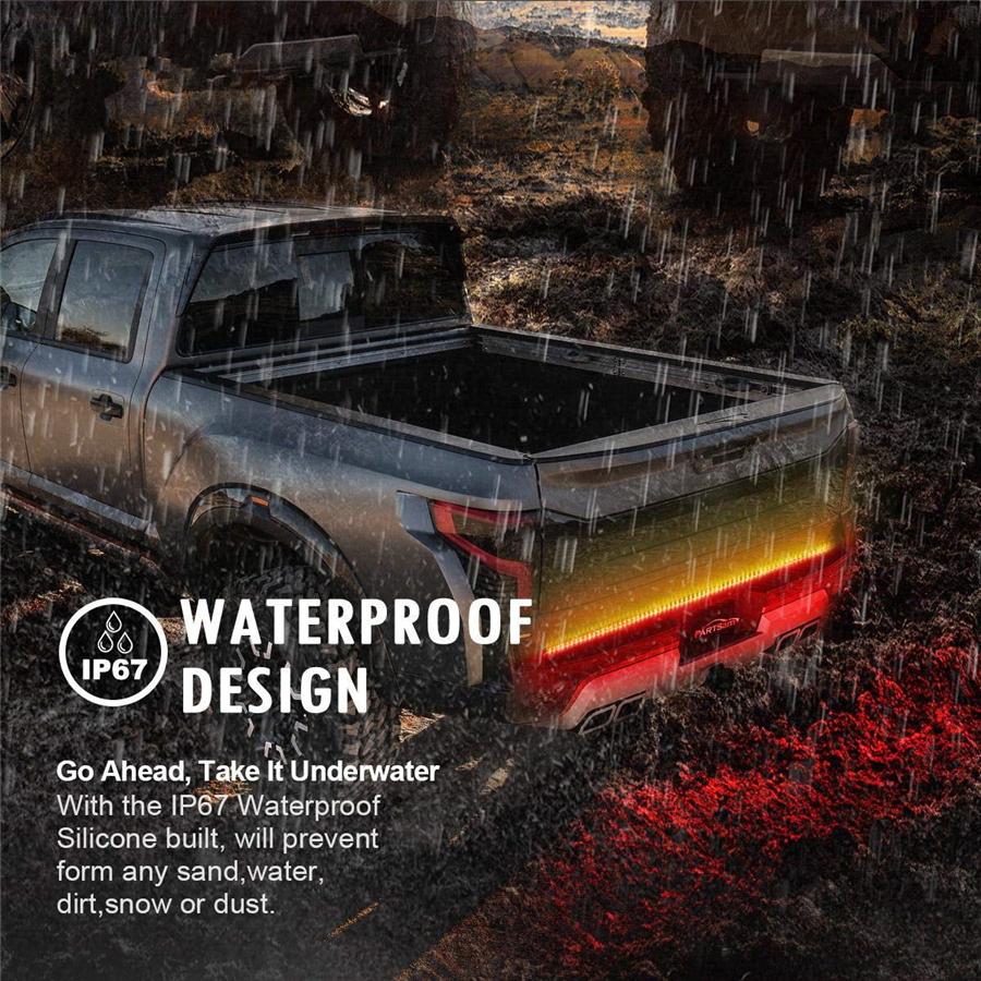 48" Triple Row LED Tailgate Light Bar with Amber Turn Signal, Red Brake/Running, White Reverse Lights - Weatherproof