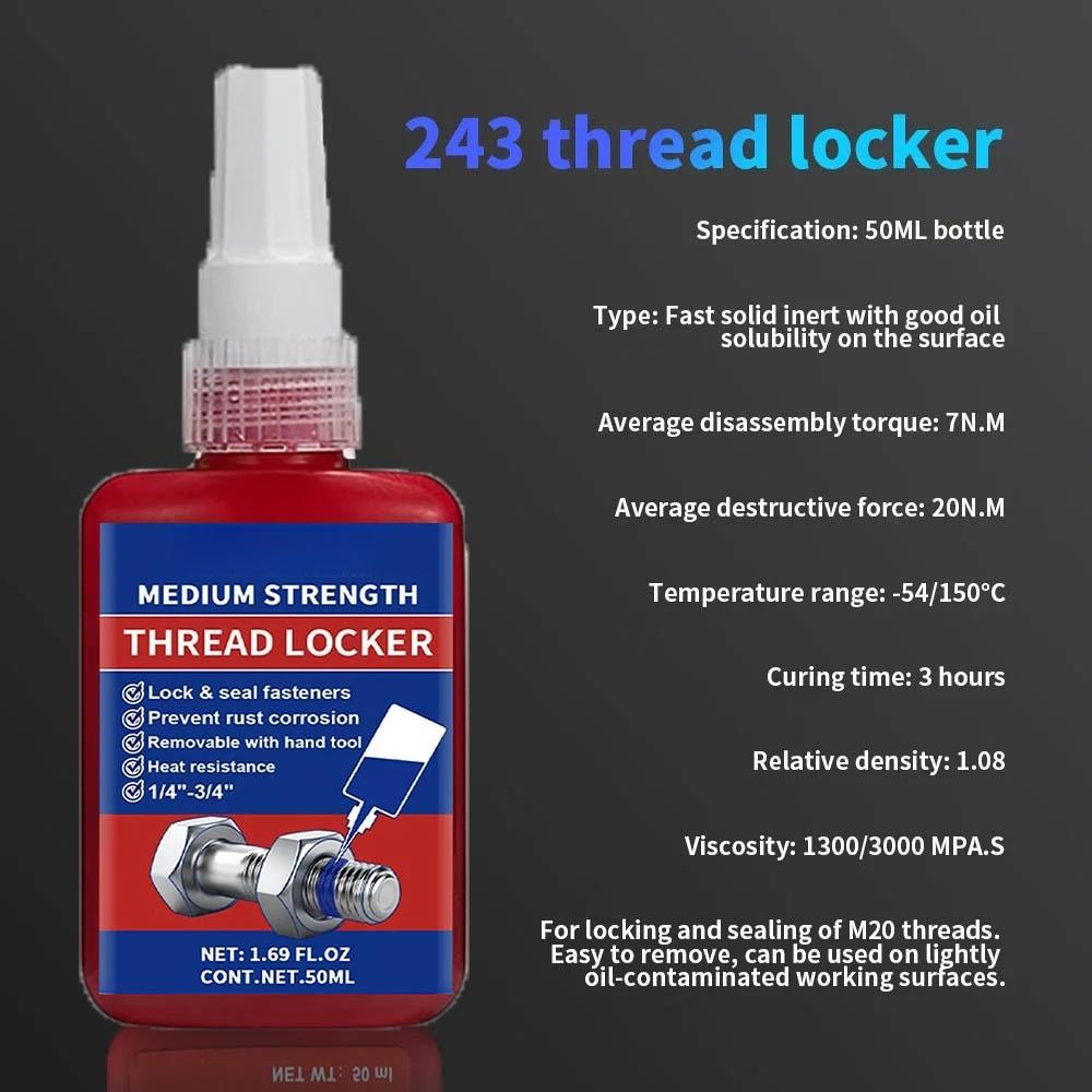 243 50ml Medium Strength To High Blue Red Threadlocker Adhesive Thread Locker Screw Glue Anaerobic Anti-Loose Glue
