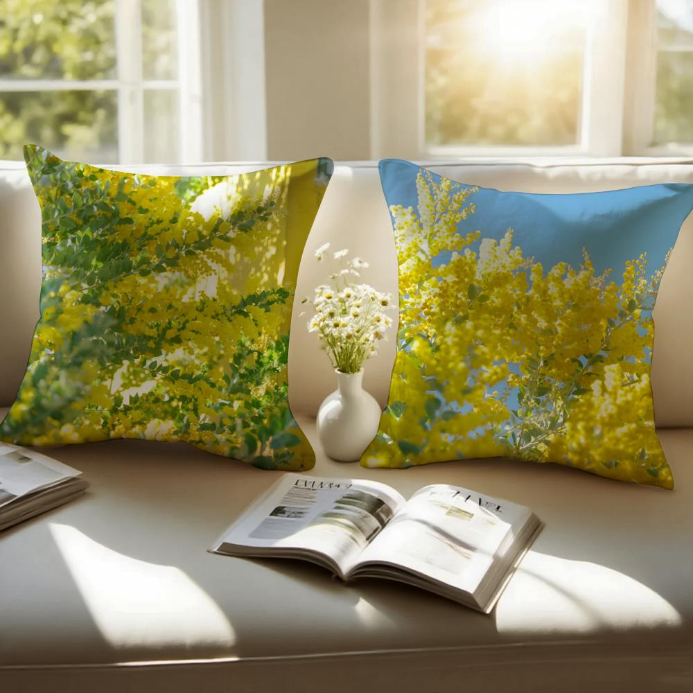 Fashion Floral Art AAcacia Cushion Cover Pillowcase Antidustmite Invisible Zipper Short Plush Sofa Cushion
