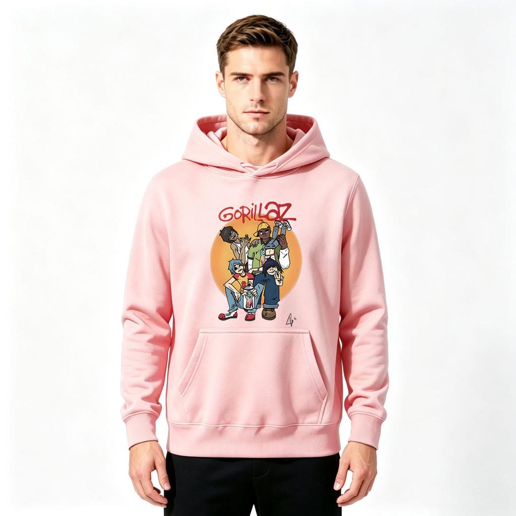 Men's Casual Pullover Hoodie, Cartoon Music Band Graphic Print Long Sleeve Comfortable Hooded Sweatshirt