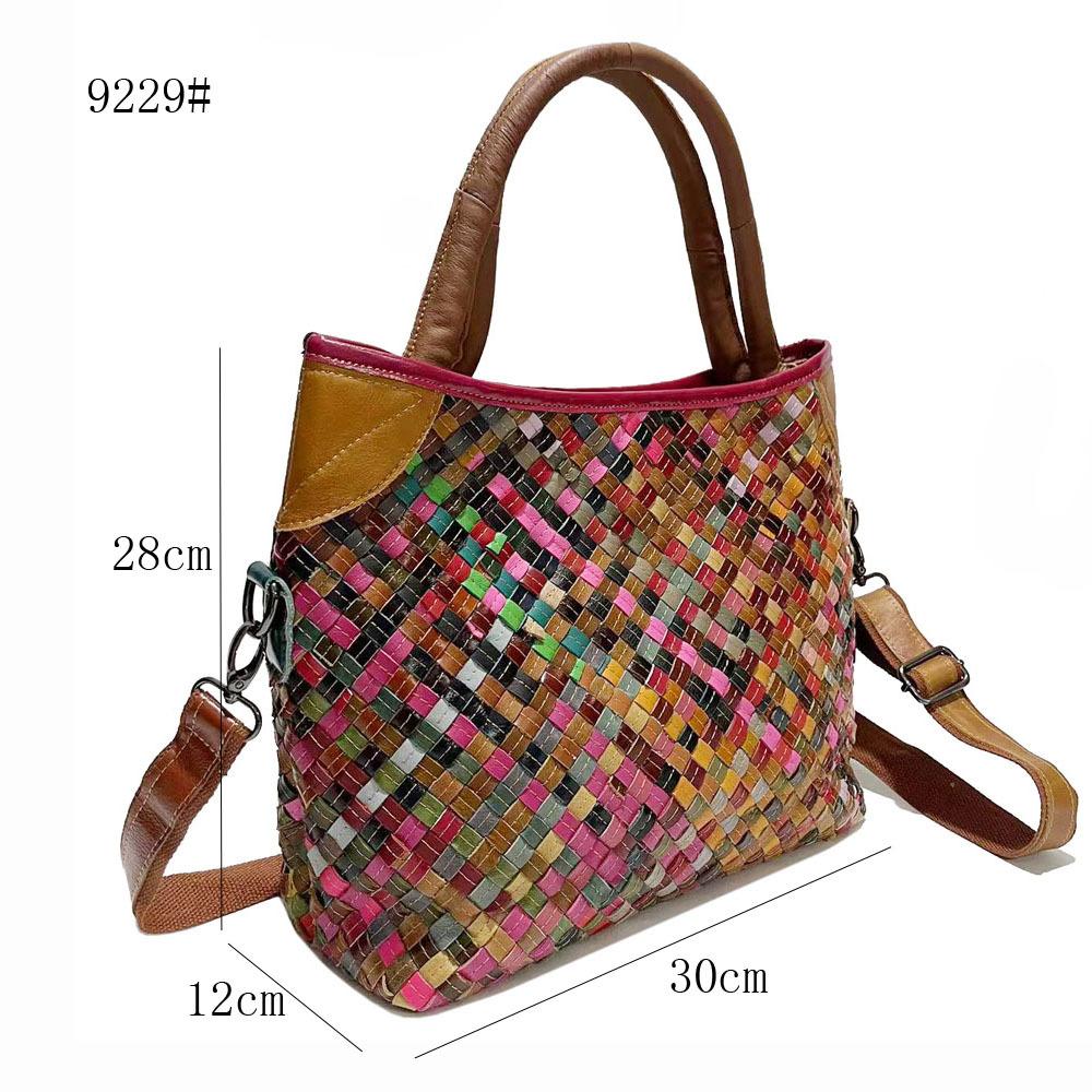 Women'S Bag Leather Hand-Woven Bag Ethnic Style Color Striped Women'S Portable Messenger Bag