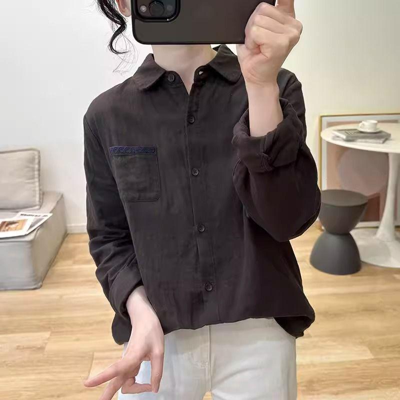 

Женская вышитая хлопковая блузка с длинным рукавом - Повседневная, Универсальная, Этнический стиль для весны и осени XL