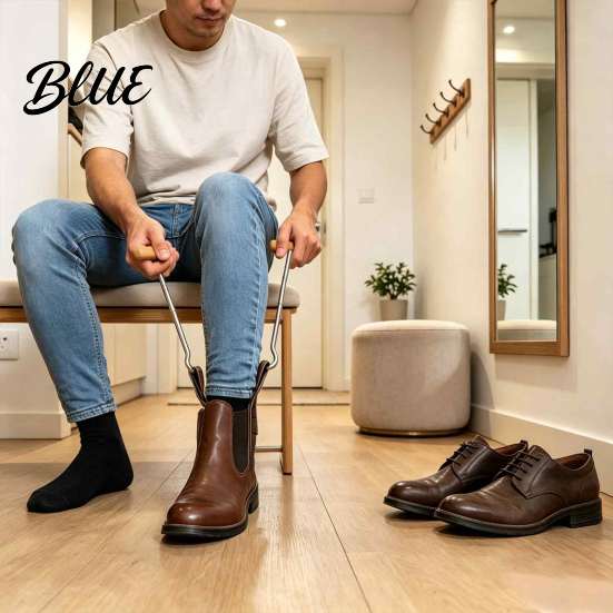 Hoher Stiefelzieher Werkzeug Pferdeförmiger Schuhlöffel Haken Langlebiges Metall Tragbar Stiefel Holzhelfer für Männer und Frauen T-Griff Einfache Anziehhilfe Zuhause