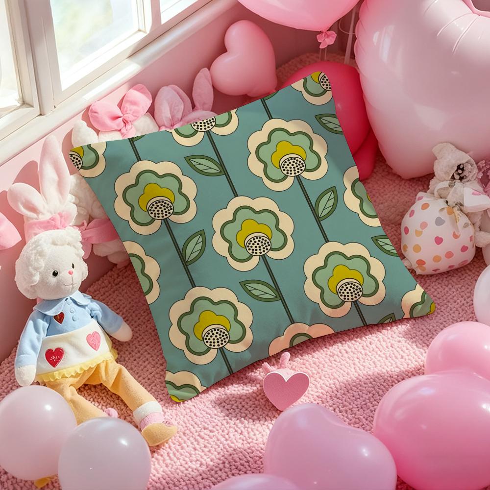 O-Orla Kiely Flower Cushion Cover Pattern Printed Pillowcase for Living Room Sofa Cushion Cover & Bedroom Decor