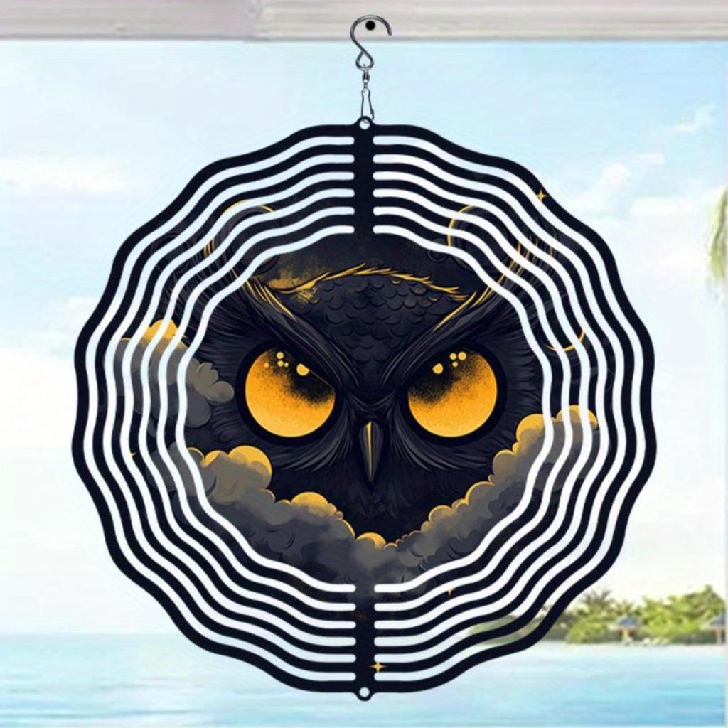 1 szt. Metalowy Dzwonek Wietrzny Mandala Sowa - Czarno-Złoty Artystyczny Design, Kojący Dźwięk Dekoracja Wisząca Zewnętrzna/Wewnętrzna do Ogrodu, Patio