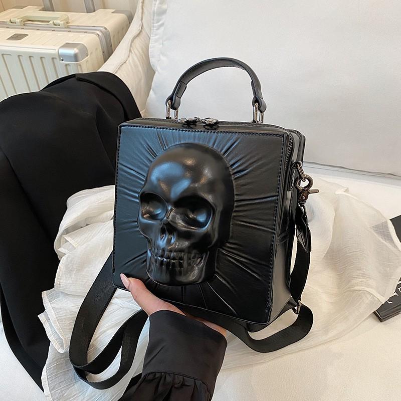 Gothic Skull Mini Square Crossbody Bag Women Punk Rock Biker Style Shoulder Streetwear Fashion Accessory