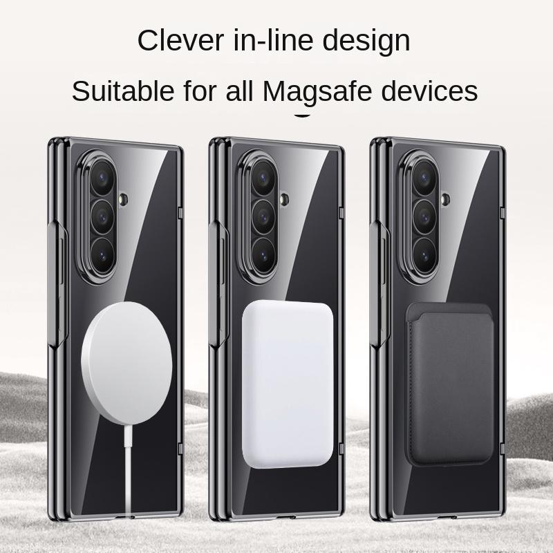 For Samsung Galaxy Z Fold 7 Electroplated Magnetic Case with Integrated Tempered Glass Front Film Anti-fingerprint Phone Case