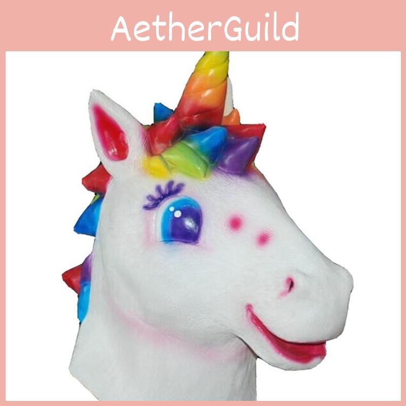 Maschera Divertente Testa di Cavallo Unicorno Costume Animale in Lattice Per Celebrazioni Festive