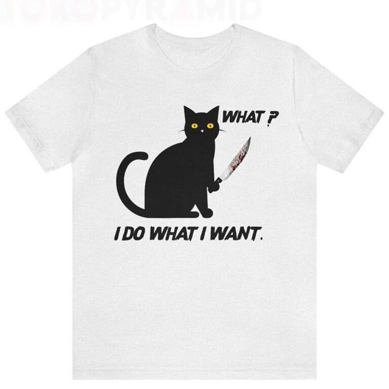 Retro Halloween Murderous Black Cat Shirt What I Do What I Want Tee S-5XL Unisex T-Shirt M