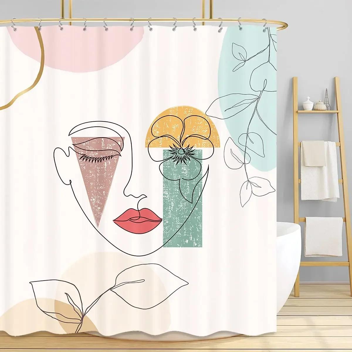 

Fabric Shower Curtain,Art Decor Human Face White Waterproof Long Shower Curtain For Bathtub Bathroom Luxury Spa Decor With Hook W60H190(CM)-1 Pcs