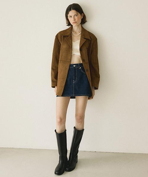 MORE THAN LIKE Suede Half Jacket - Brown
