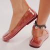 Fashion Leisure Jelly Shoes Woman Summer Flat Sandals Soft PVC Bling Transparent Color Square Toe Female Home Street Flats Big Size 42