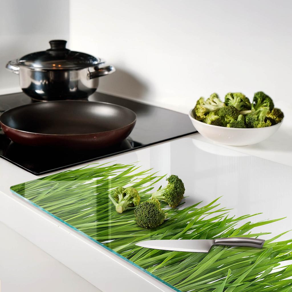 Glass Decorative Board with Graphics for Serving Snacks Grass 80x52 Cm