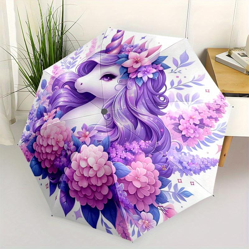

1pc Purple Unicorn Fully Automatic Folding Portable Umbrella, 8 Iron Frames, Three-Fold Design, Suitable for All Seasons, Suitable for Outdo