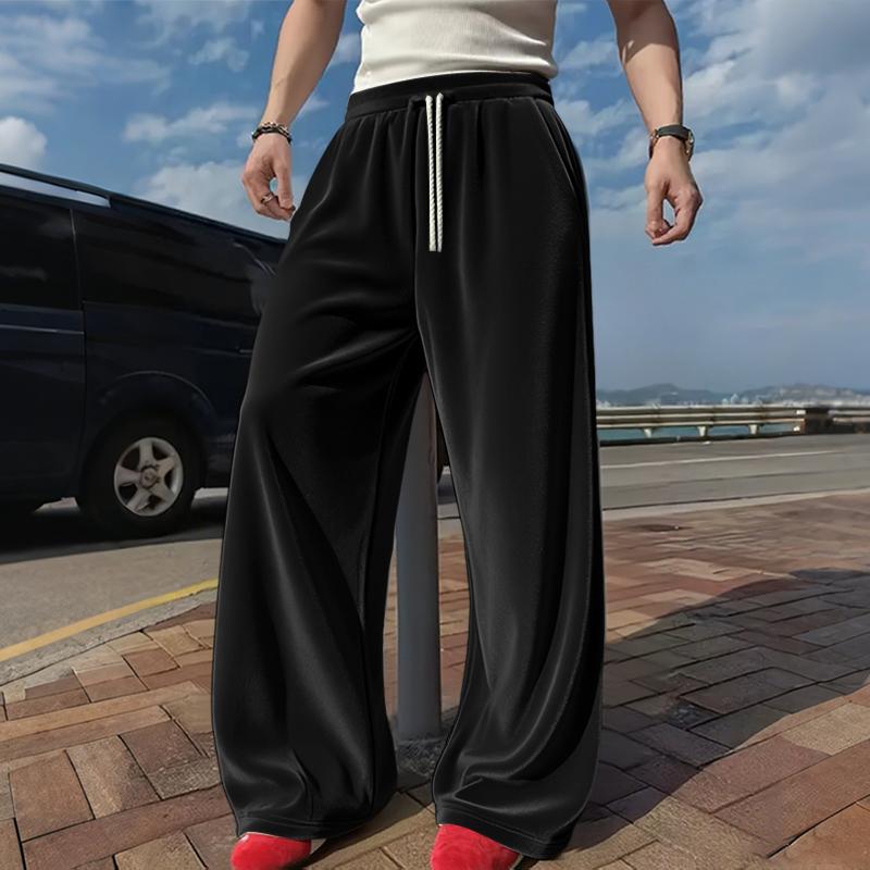 INCERUN Men Drawstring Elastic Waist Plain Velvet Casual Loose Long Trousers Pants