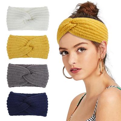 Women's Autumn and Winter Sports Hair Accessories Woolen Knitted Cross Hair Bands