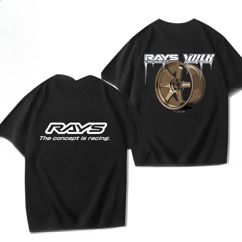 Japan RAYS Wheel Hub Modified Car Jdm Short-sleeved T-shirt Men's and Women's Pure Cotton Half-sleeved Casual Wear Top Versatile