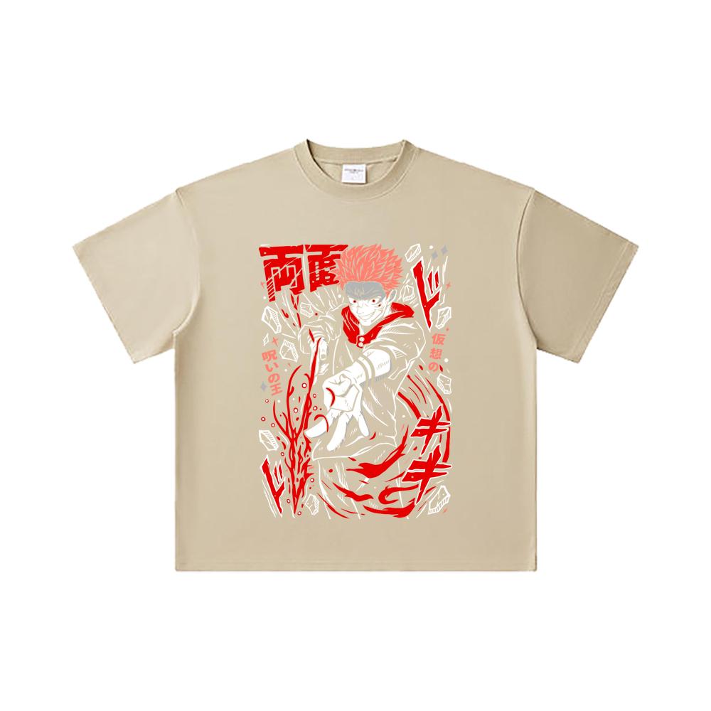 260 GSM Double Yarn 32 Count 100% Cotton Jujutsu Kaisen V31 Sukuna Print Unisex Heavy Cotton T Shirt