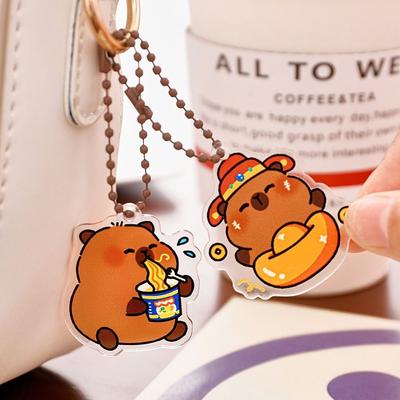 Cute Acrylic Keychain Cartoon Capybara Bag Pendant Trendy Keychain Decoration  for Girl