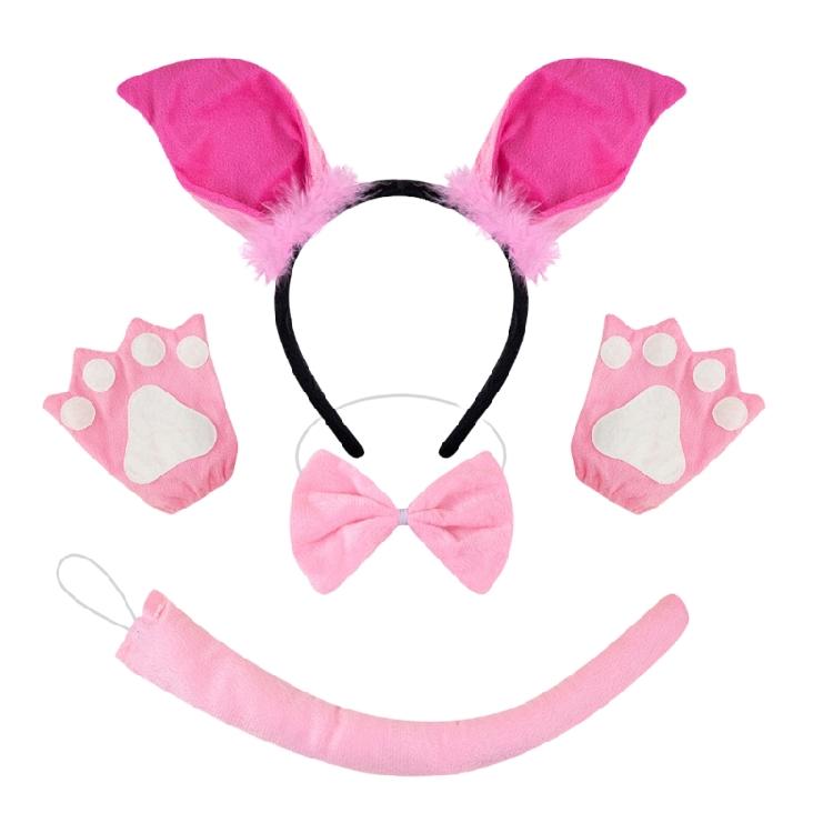 1/3/4pcs Pig Costumes Accessories with Pig Ears Headband,Bowtie,Gloves,Tail,Tutu Skirt Halloween Animal Dress Up Set