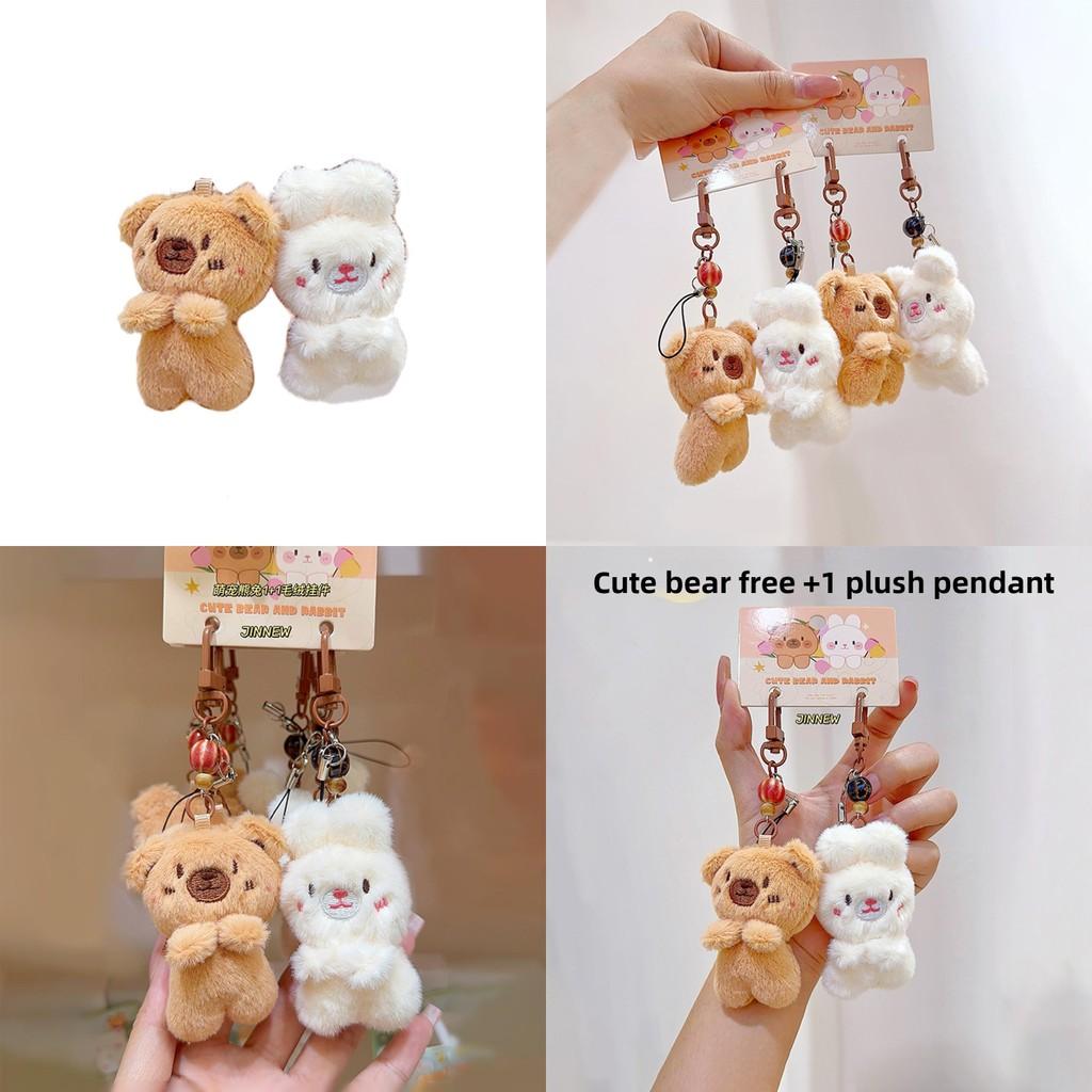 Rabbit Bear Plush Animal Keychain Set With Soft Fur For Kids And Collectors