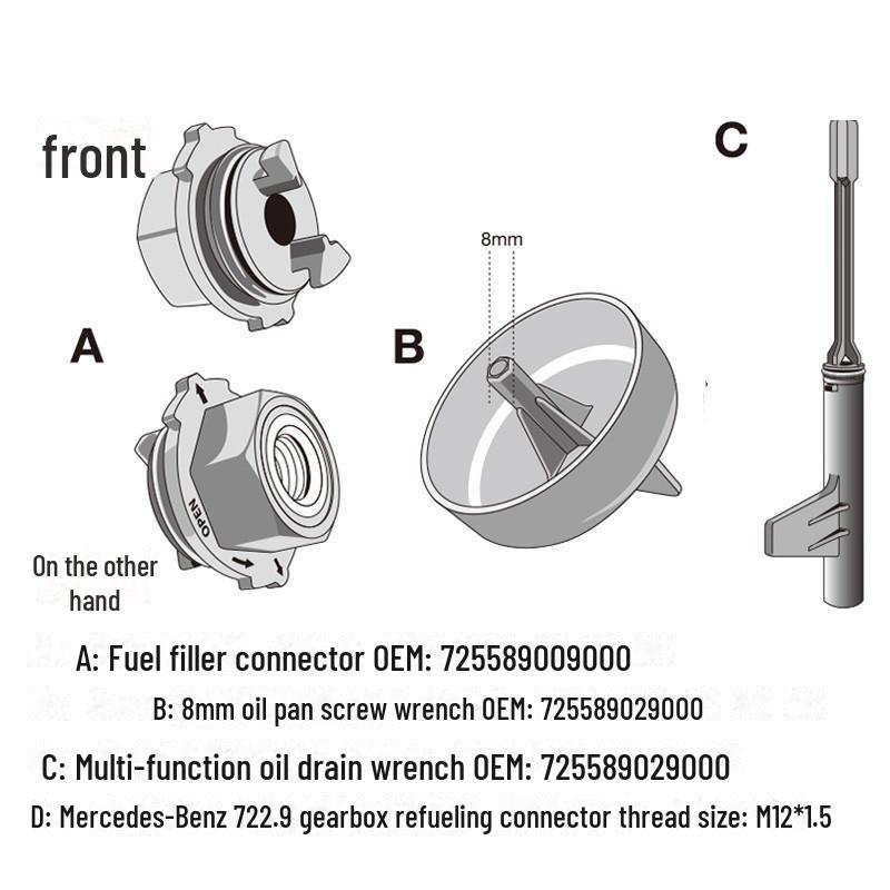 Mercedes Benz 9G/9 ātrumu transmisijas eļļas līmeņa pārbaudes instruments un eļļas maiņas uzpildes galva auto remontam.
