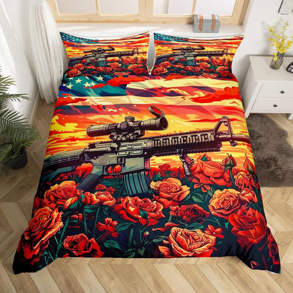 War Theme US America Army Tank Gun 3D Printed Bedding Set Cozy Duvet Cover King Queen Twin Size Birthday Gift Boy Kid Room Decor