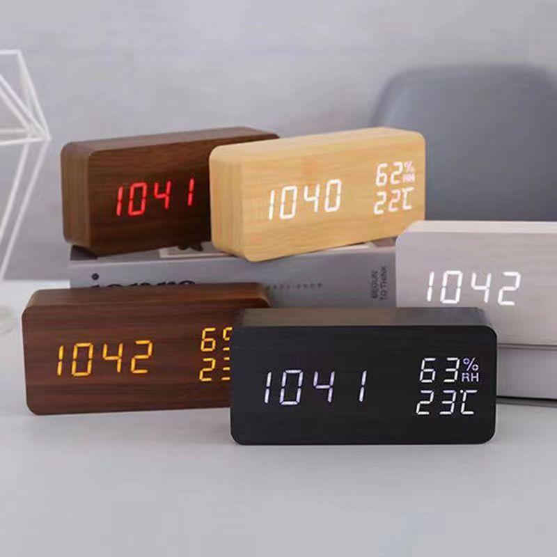 Creative Wooden Alarm Clock Simple Retro Clock Silent Luminous Student Bedside Multifunction Nordic Station Clock Electronic Clock