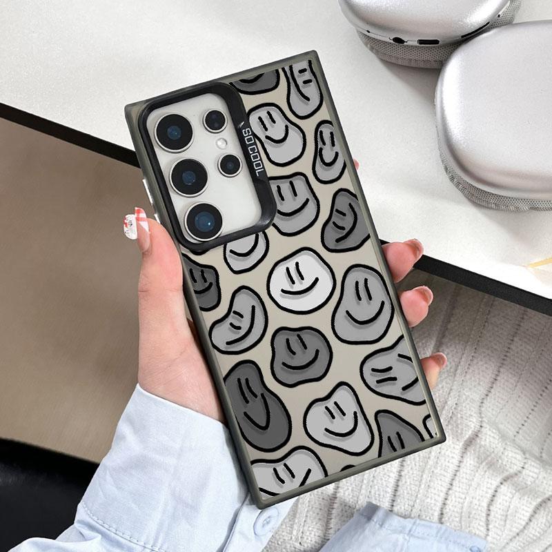 For Samsung Galaxy S21 FE S24 S23 Ultra Plus FE S25 S22 Ultra Plus Laser Phone Case Cute Cartoon Smile Face Shockproof Covers