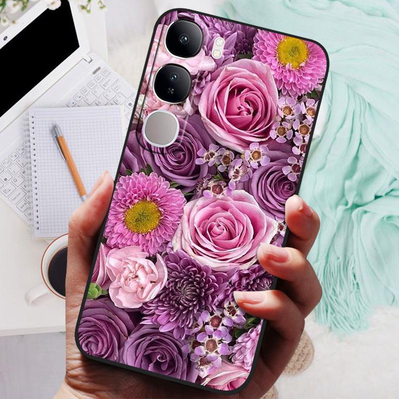 Vivo V40 Lite IDN V40SE Y200 Y300 Telefon Kılıfı Arka Kapak Moda Çiçek Kelebek Yumuşak TPU Kılıflar Vivo V 40 Lite V40 SE İçin