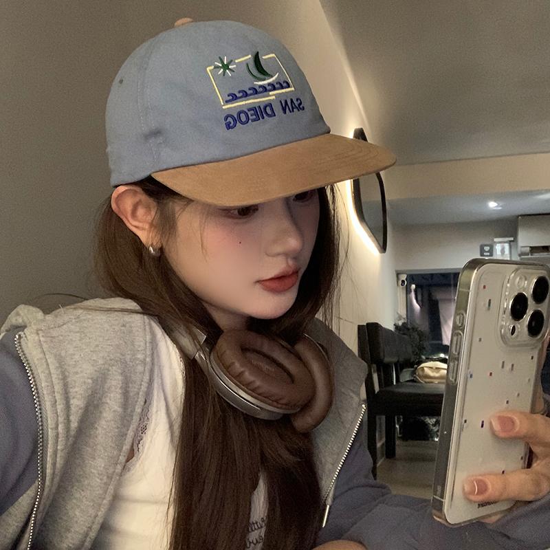 Contrasting color flat-brimmed hat women's spring thin cap retro versatile hip-hop baseball cap parent-child