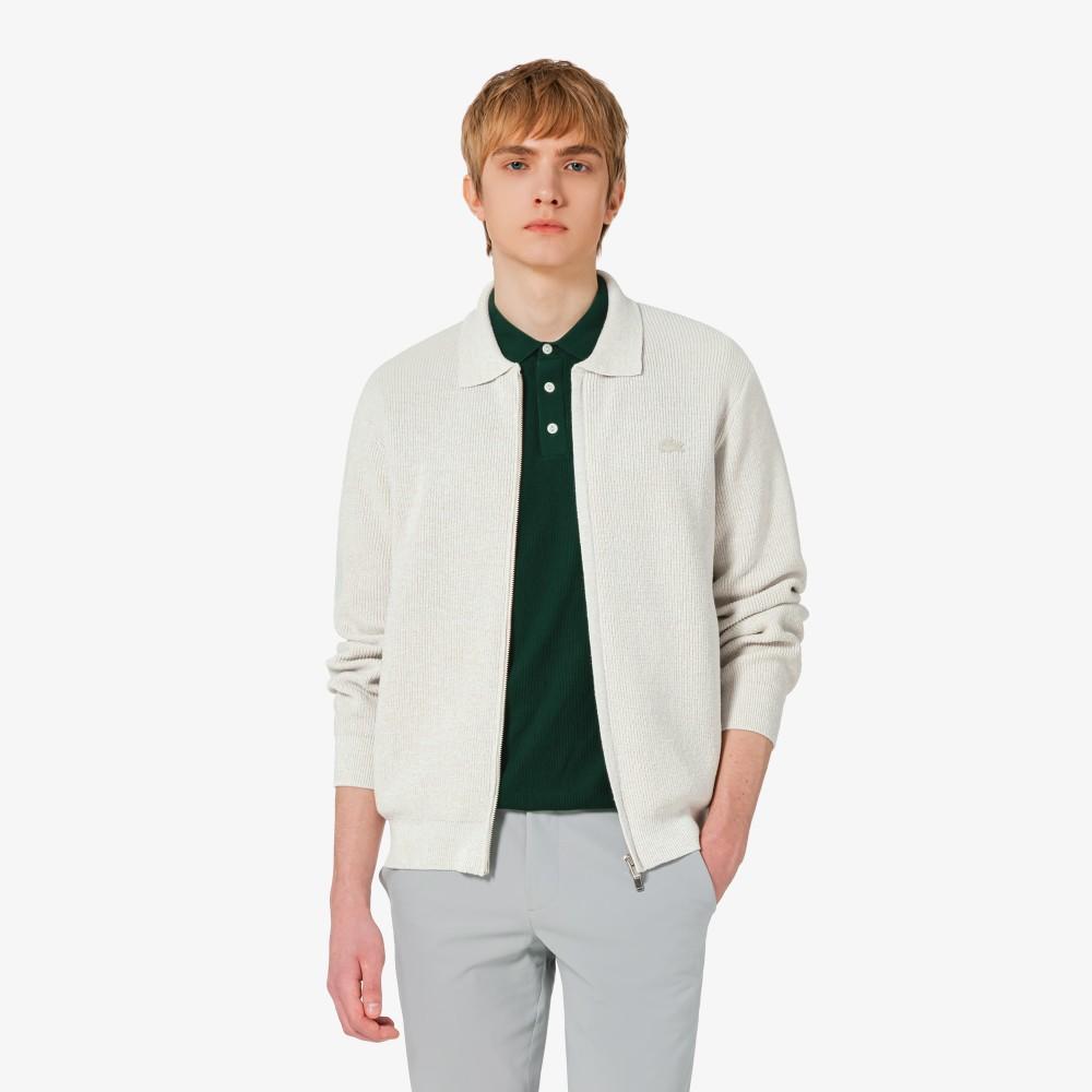 [lacoste] Men s Ribbed Collar Zip-up Cardigan AH403E-56GS7G 3