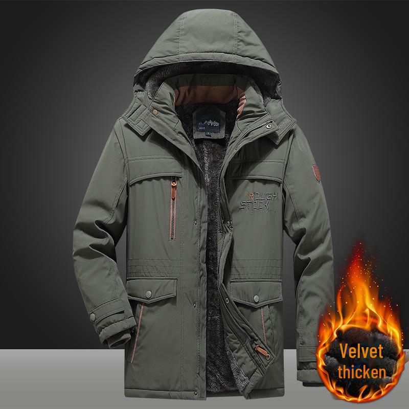 Men's Mid-Length Plus Velvet Thick Cotton Winter Jacket