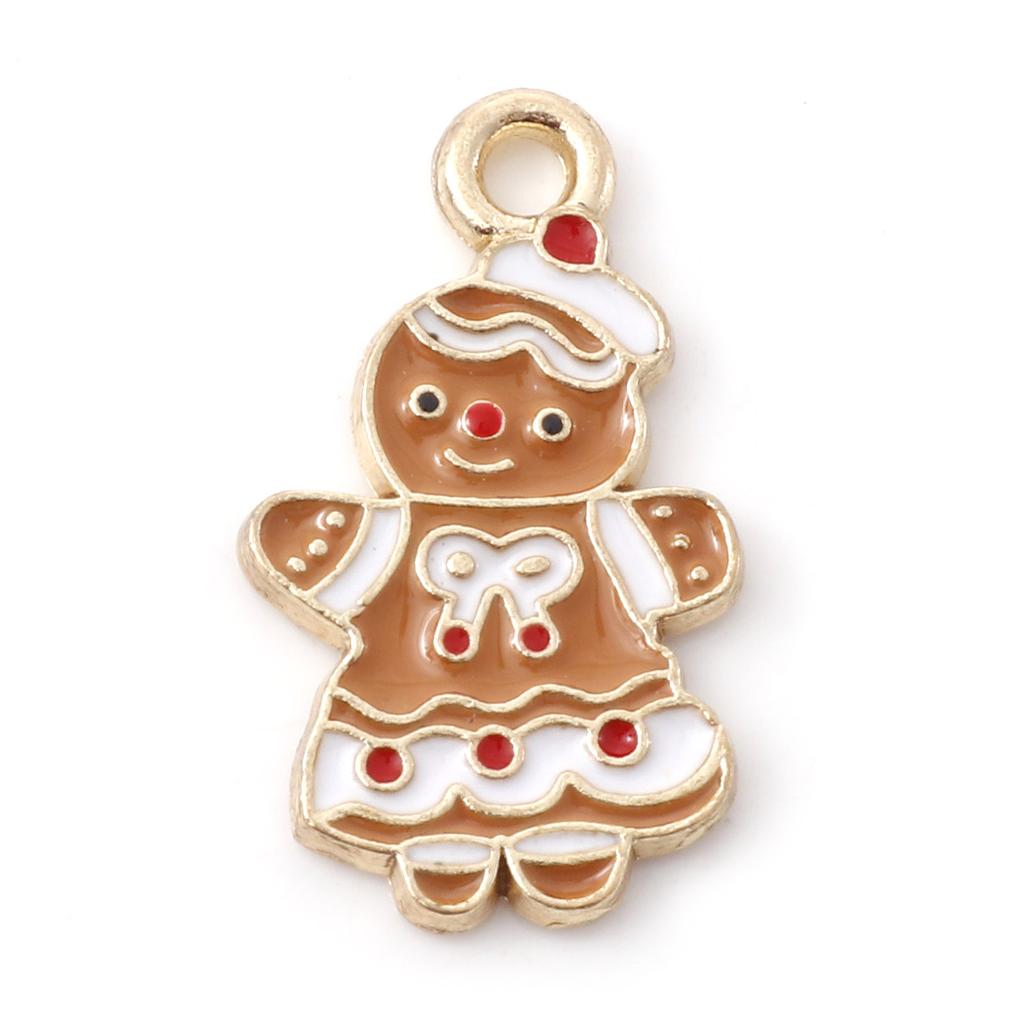 10 PCs Cartoon Christmas Charms Enamel Snowman Santa Claus Gold Color Metal Pendants For DIY Making Necklace Jewelry Findings