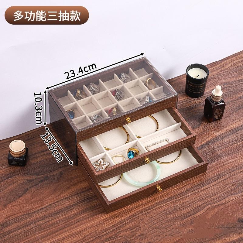 Vintage Walnut Jewelry Organizer Earrings Necklace Dust Jewelry Box Home Desktop Large Capacity 3 Layer Jewelry Box