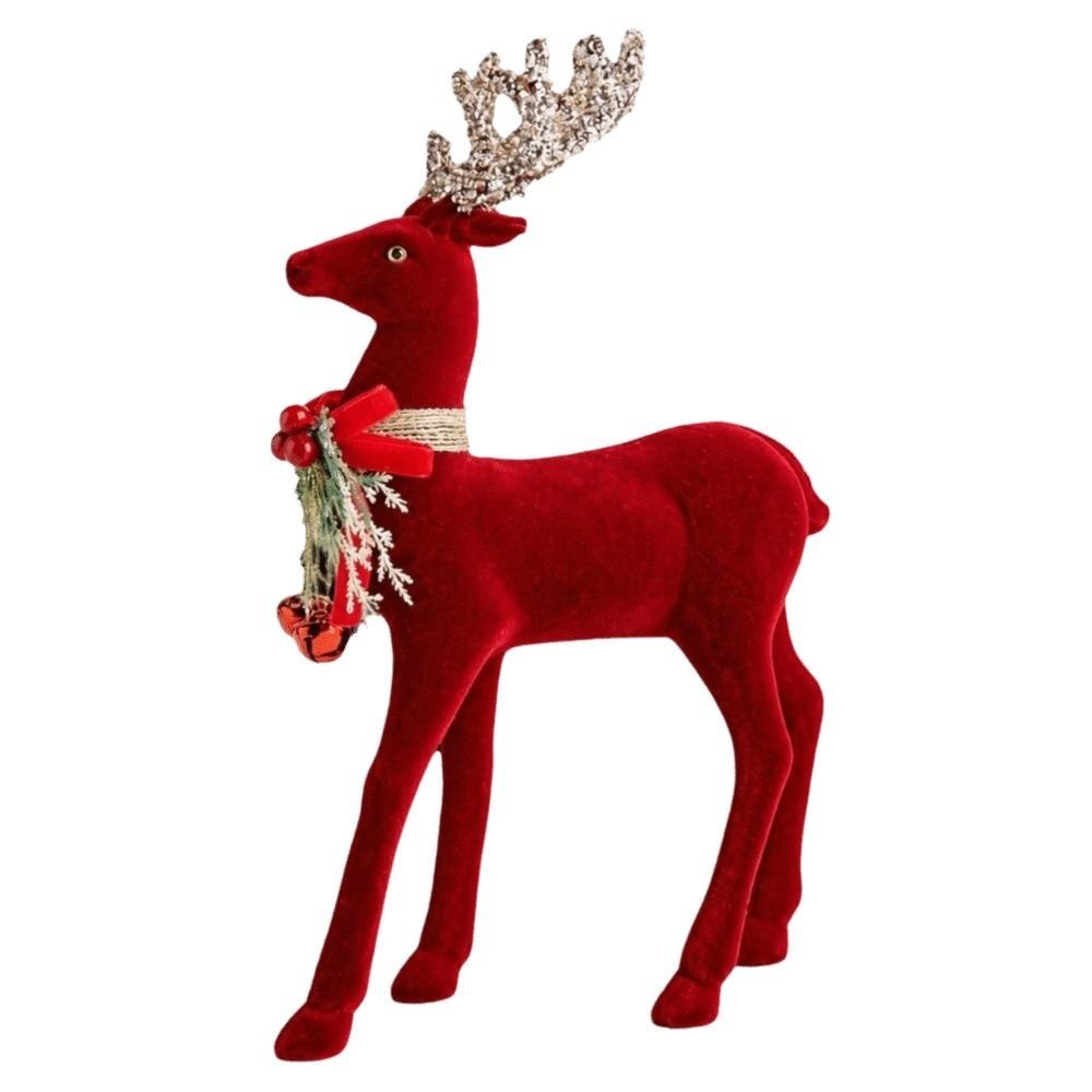 Beflockte Textur Weihnachts-Elchfigur Glänzendes Geweih Glitzer-Schleife Hirsch Schreibtisch