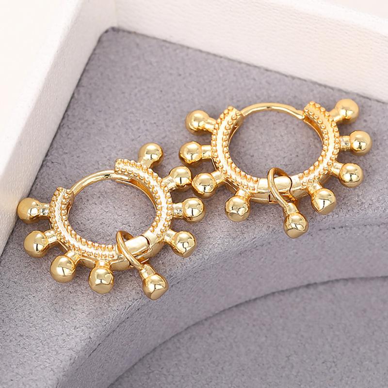 Gold Plated Beaded Small Huggie Hoop Earrings Multi Ball Dangle Open Loop Earrings Women Minimalist Daily Fashion Jewelry Gift