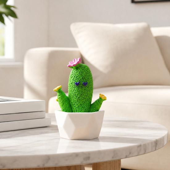 Mini Artificial Cactus Plants In Pots, Compact Faux Potted Cactus Ornaments, Resin Small Decorative Plant for Home Office Desk Tabletop Shelf Decor