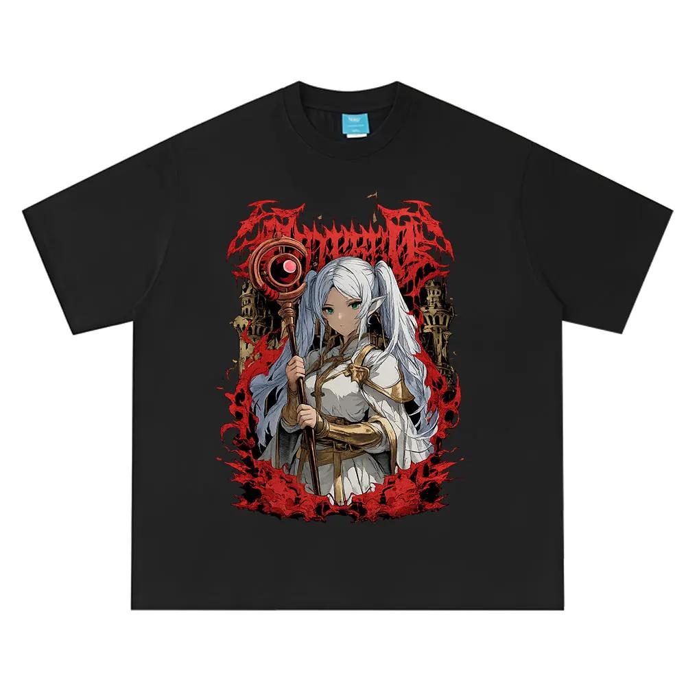 

Anime Frieren_ Beyond Journey s End T Shirts Comic Frieren Graphic Print T-shirt Men Women Summer Short Sleeve Cotton T-shirts S чёрный
