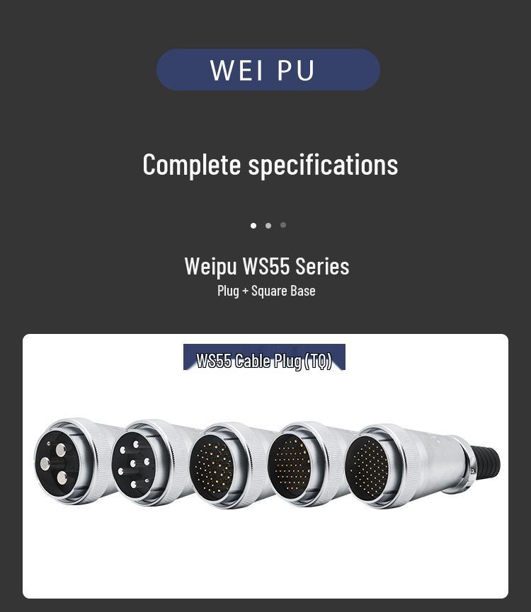 Weipu WS55 Aviation Plug: 4-core, 7-core, 40-core, 53-core, 61-core, Male Plug & TQ Female Square Socket Connector.